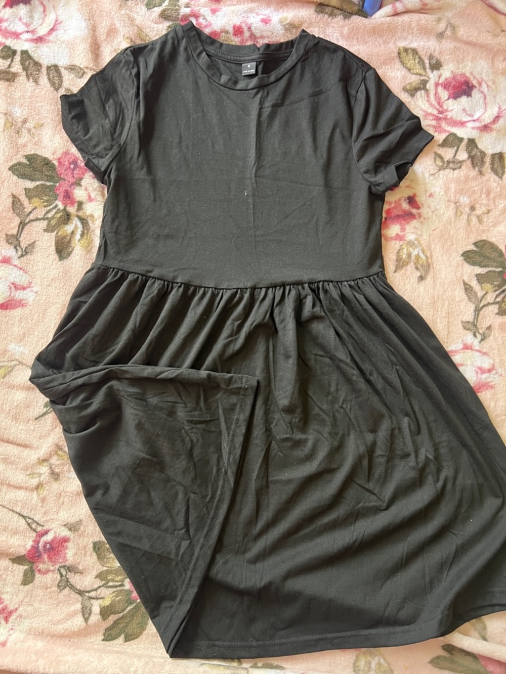 SHEIN Black Short-Sleeve Peplum Midi Dress